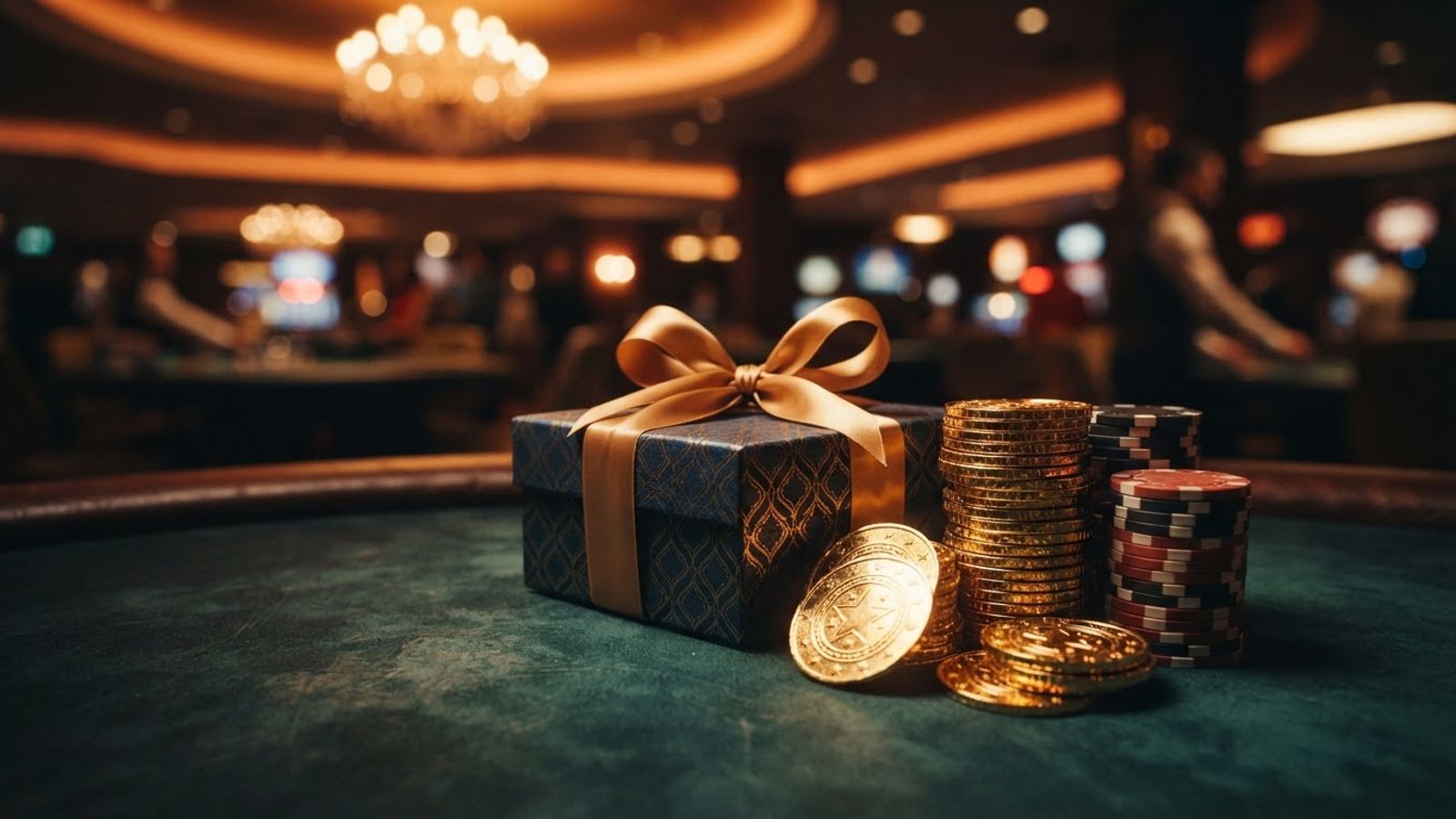 Welkomstbonus met gouden munten en cadeaudoos